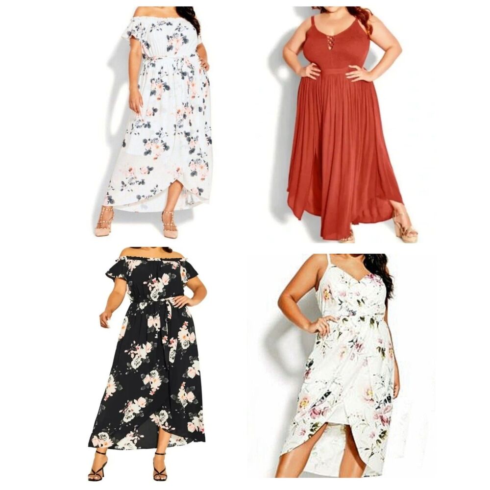 NWT 4 Piece City Chic Maxi Dress Bundle Size 12 Lotus Tie, Belize, and Darling